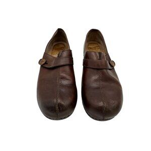 Dansko Womens Heels Leather Clogs Shoes Size 39 Brown Slip On Casual Round Toe